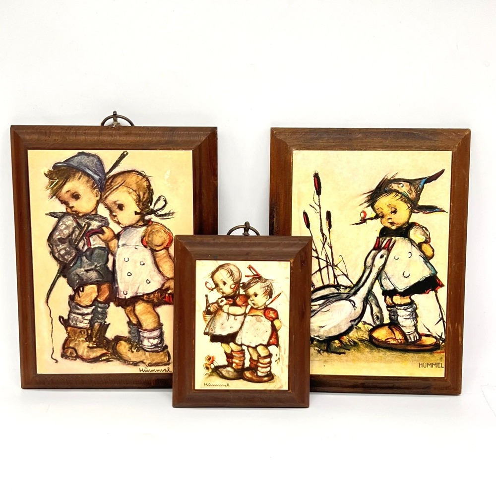 Vintage Hummel Wood Wall Plaques Lot of 3 Hanging Wall Art Boy and Girl Panels